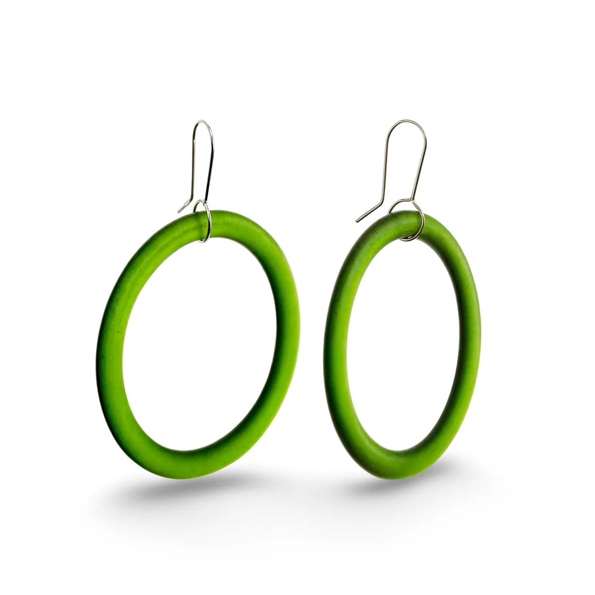 Organic Glass Hoop Earrings -Green - Large
