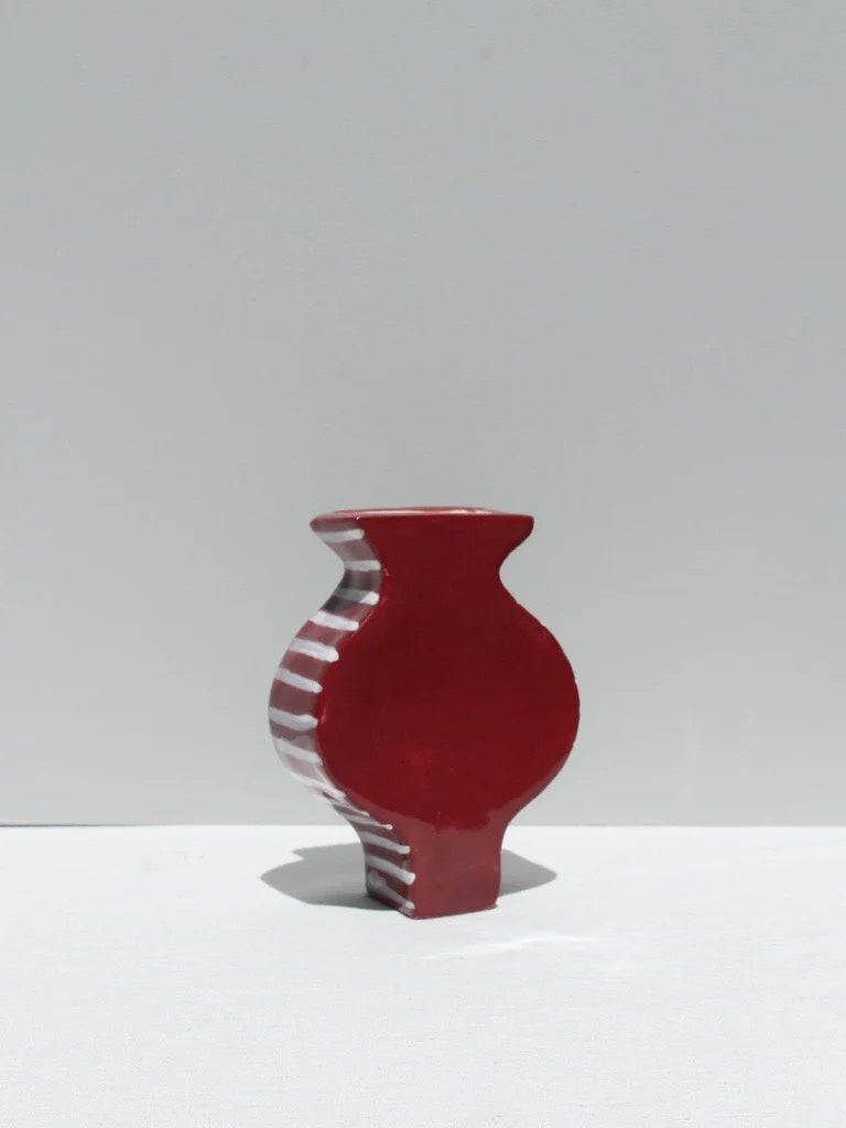Small Burgundy Vase with white Stripes by Formantics