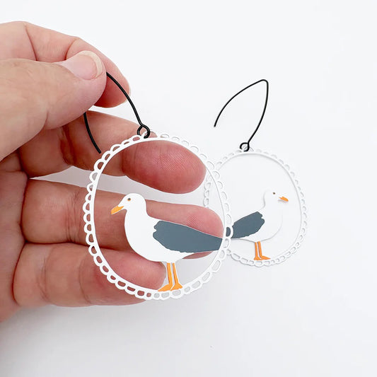 Seagull Earrings in White, Grey & Orange