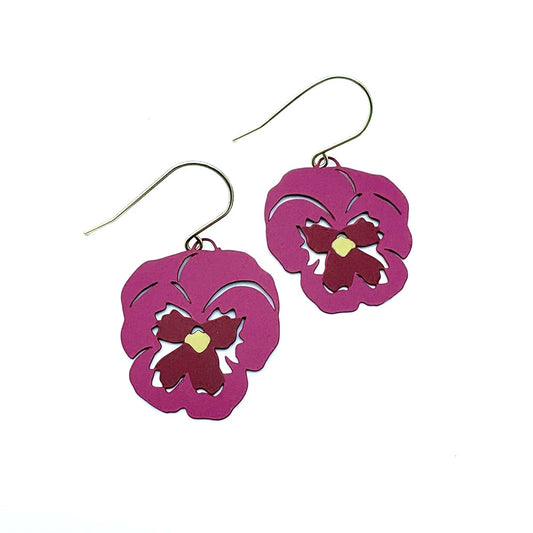 Pansy flower earrings in Pink & Cherry