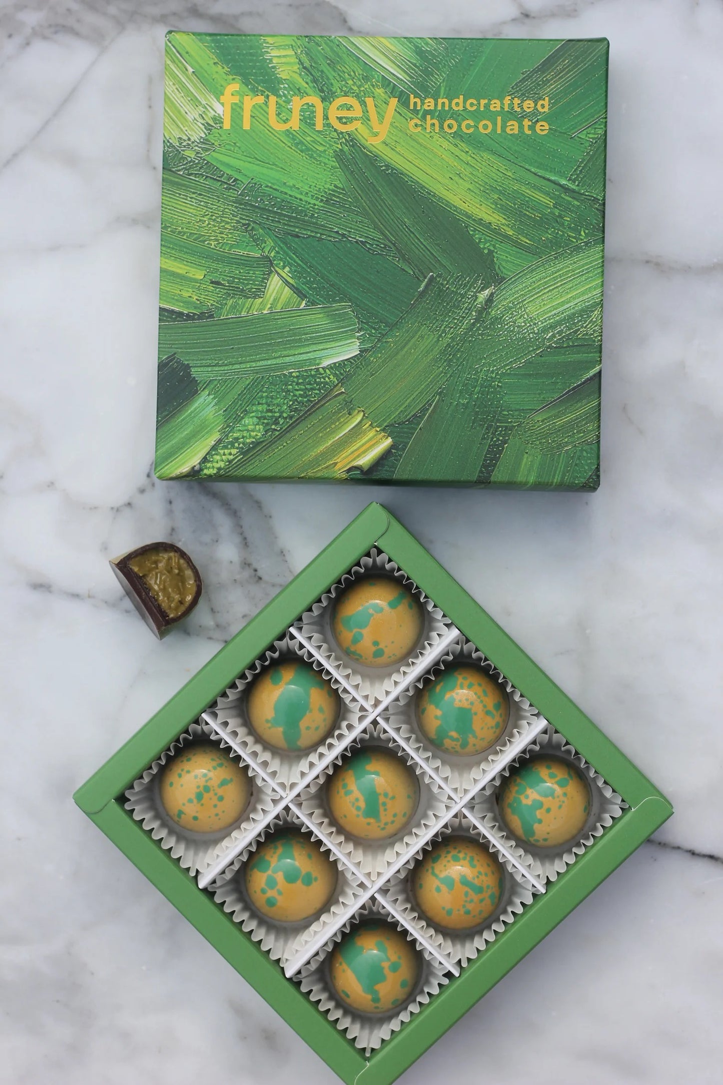 Pistachio Knafeh Dubai Style Bonbons - Handcrafted Chocolates - Box of 9