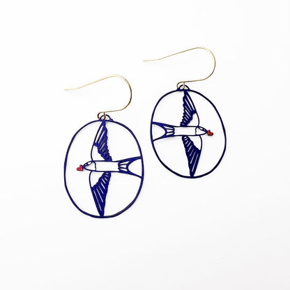 Midi Love Swallow Earrings in Blue/Black