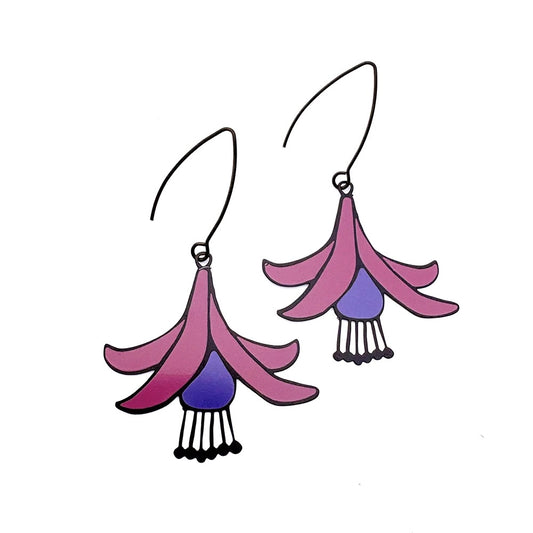 Fuchsia flower earrings in Black, Purple & Pink