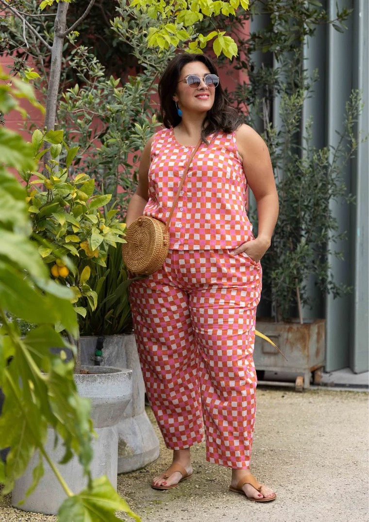 Balloon Pant - Handdrawn Check Burnt Orange