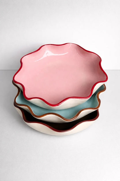 Pink Ruffle Bowl with Red Rim by Formantics