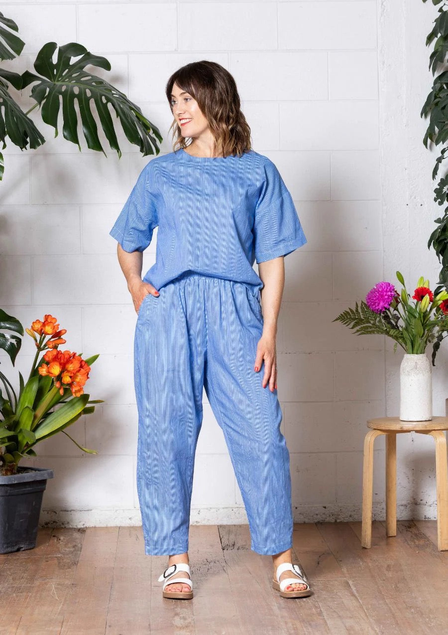 "Frankie" Singlet Top - Thin Pin Blue