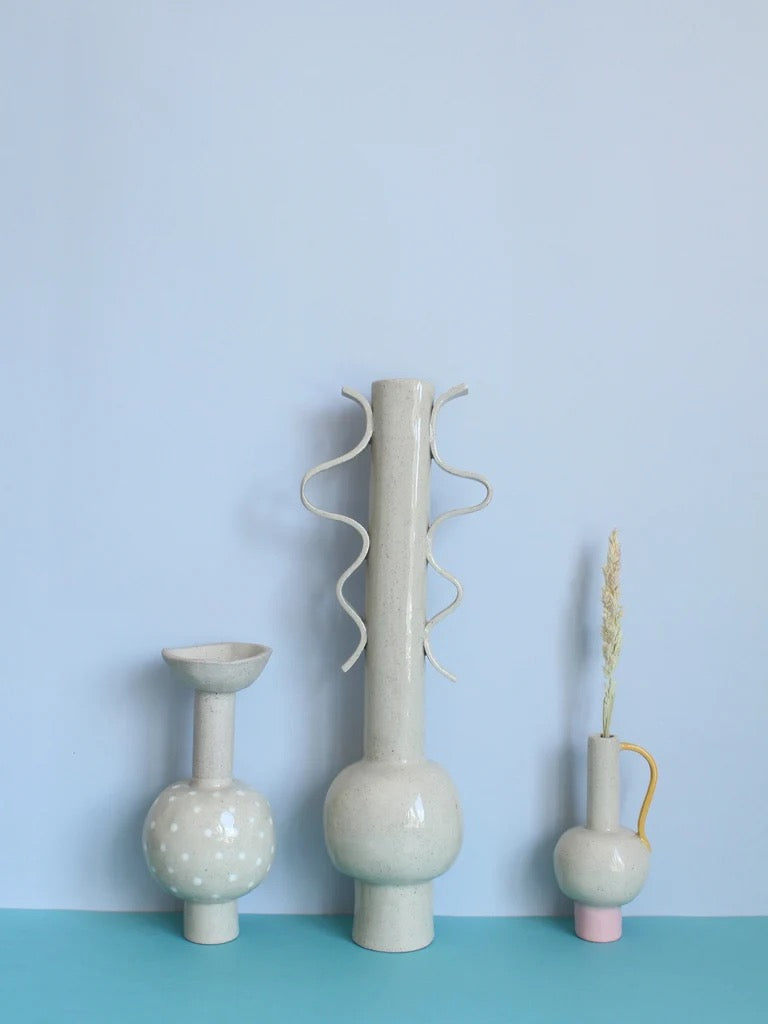 Oh Pretty One Vase - Natural, Pink Base and Mustard Handle by Formantics