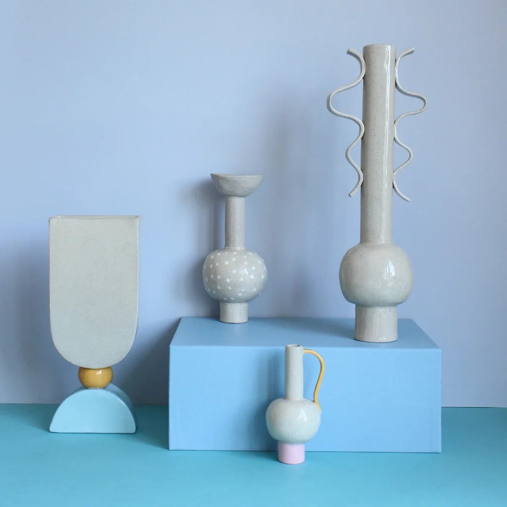 Oh Pretty One Vase - Natural, Pink Base and Mustard Handle by Formantics