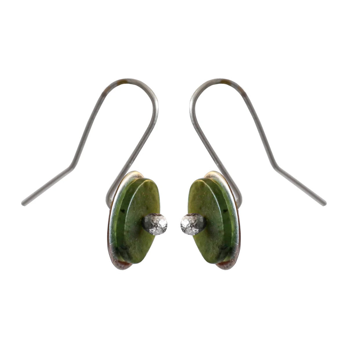 Silver Greenstone Disc Earrings