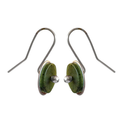 Silver Greenstone Disc Earrings