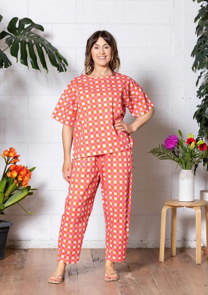 Balloon Pant - Handdrawn Check Burnt Orange