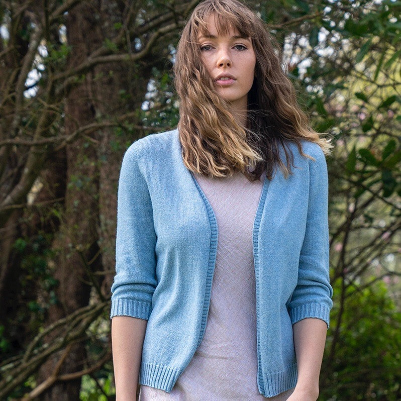 Cotton/Merino Flo Cardigan 3/4 Sleeve - Sky blue
