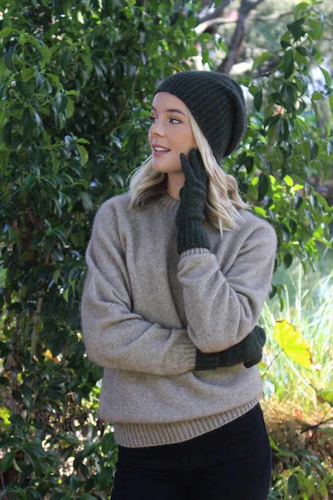 Possum Merino Turn Back Beanie - Moss