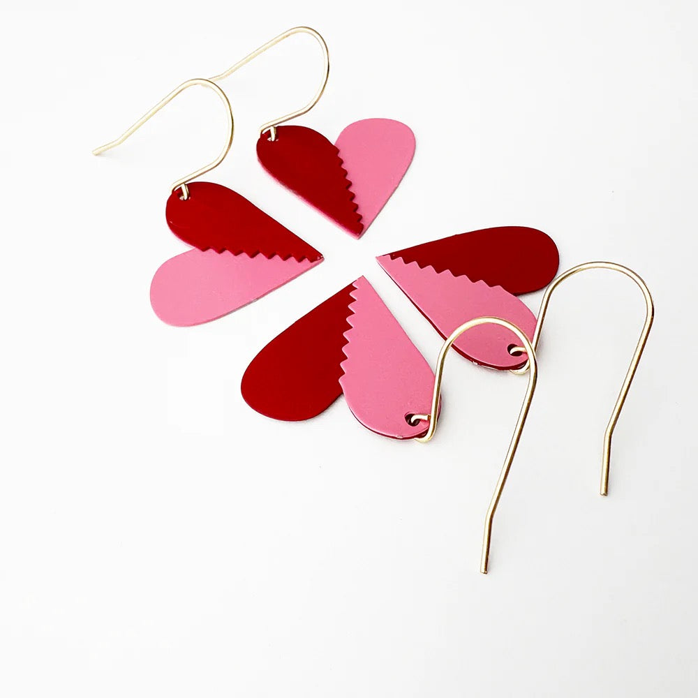 Mini BFF Heart set of earrings in Pink/Red