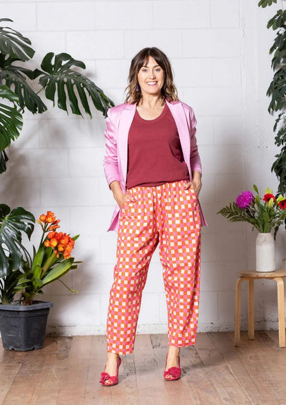 Balloon Pant - Handdrawn Check Burnt Orange