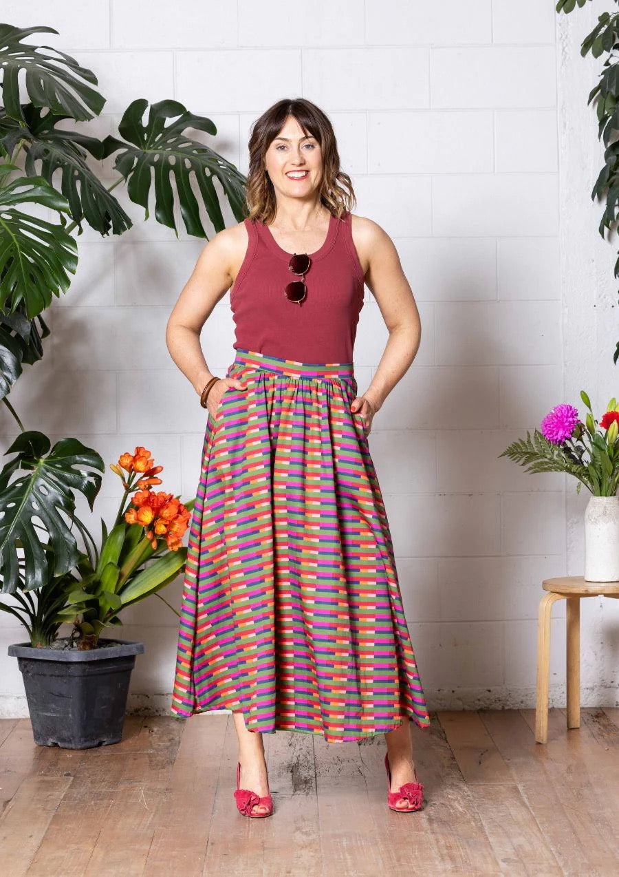 Cotton Skirt with pockets - Long Lines Retro