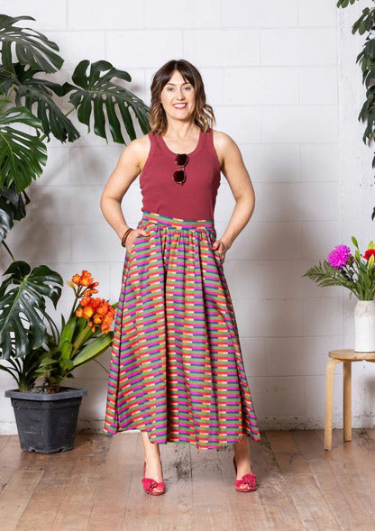 Cotton Skirt with pockets - Long Lines Retro