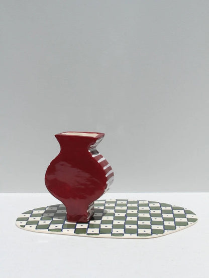 Small Burgundy Vase with white Stripes by Formantics