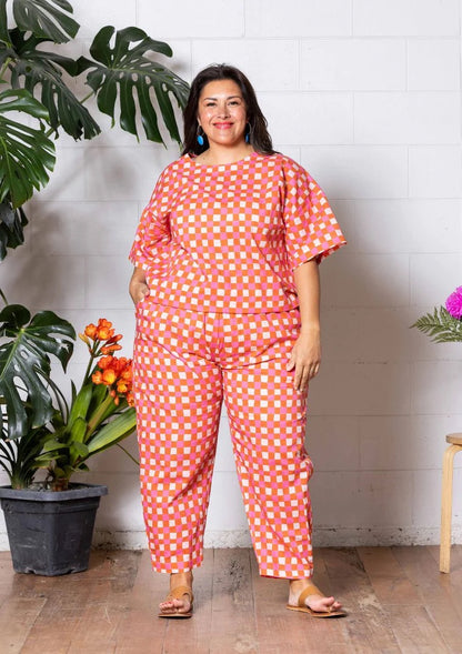 Balloon Pant - Handdrawn Check Burnt Orange