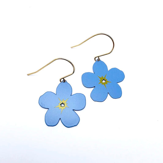 Mini Forget-Me-Not Flower Earrings in Blue & Yellow