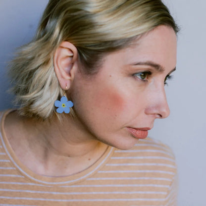 Mini Forget-Me-Not Flower Earrings in Blue & Yellow