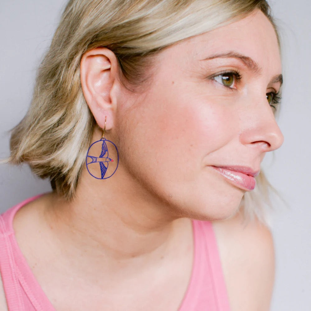 Midi Love Swallow Earrings in Blue/Black