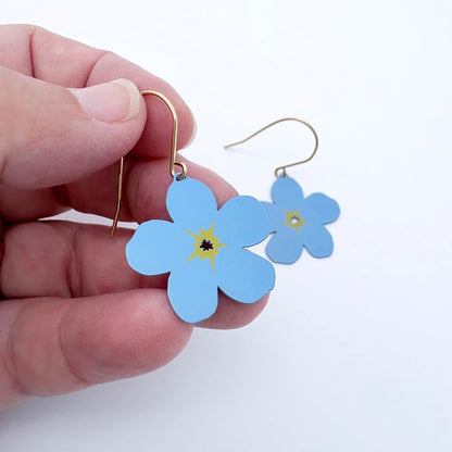 Mini Forget-Me-Not Flower Earrings in Blue & Yellow