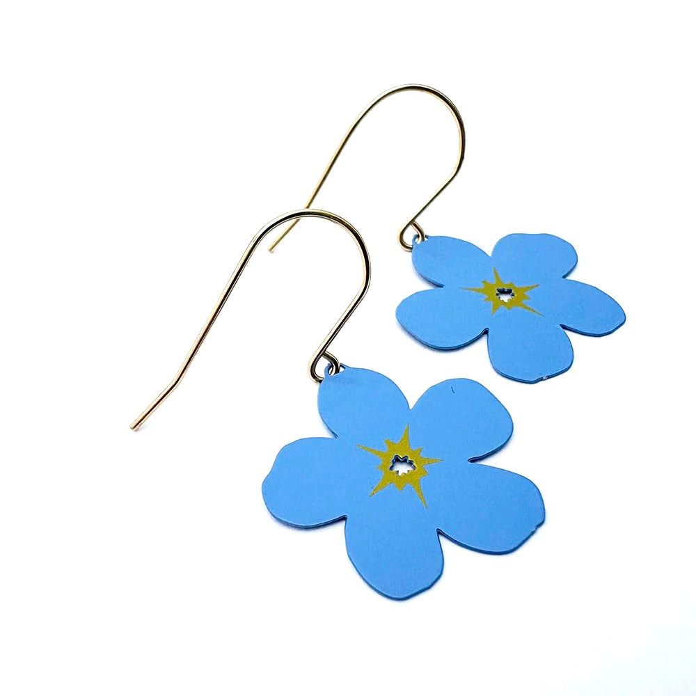 Mini Forget-Me-Not Flower Earrings in Blue & Yellow