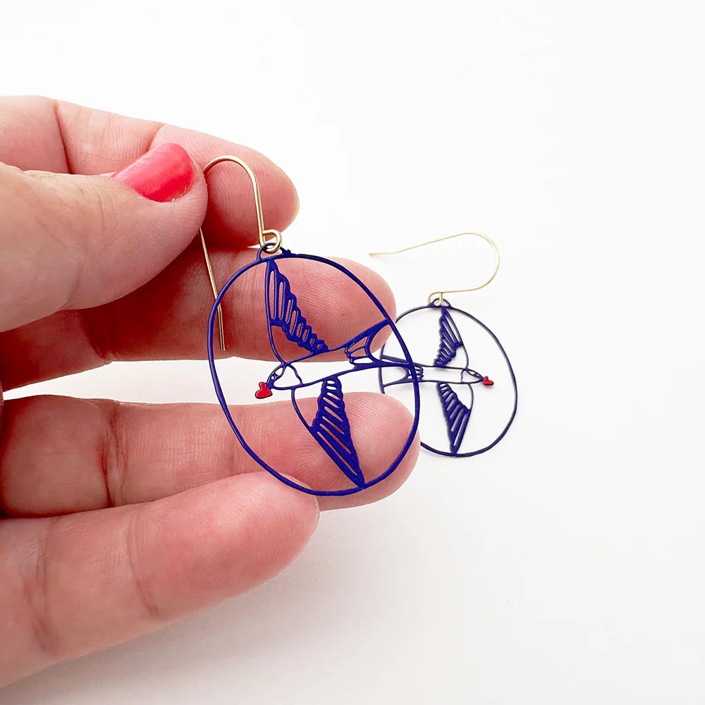 Midi Love Swallow Earrings in Blue/Black