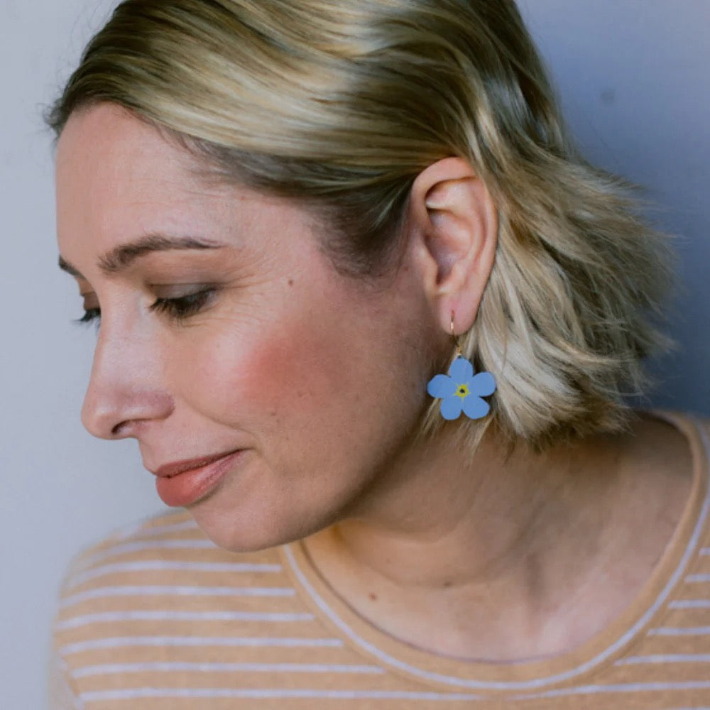 Mini Forget-Me-Not Flower Earrings in Blue & Yellow
