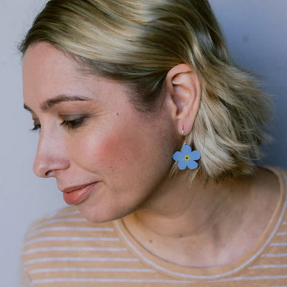 Mini Forget-Me-Not Flower Earrings in Blue & Yellow