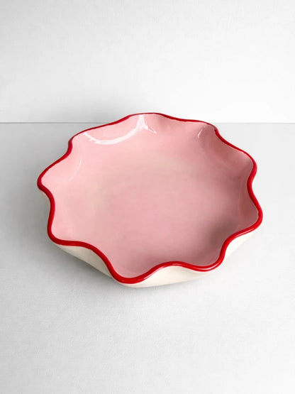 Pink Ruffle Bowl with Red Rim by Formantics