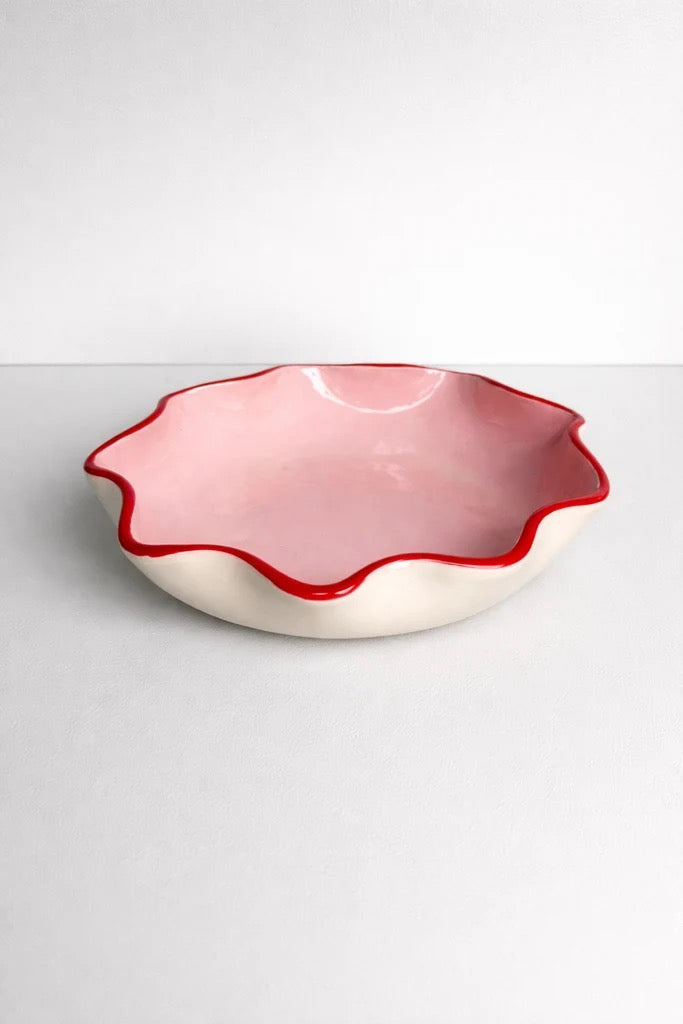 Pink Ruffle Bowl with Red Rim by Formantics