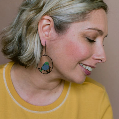 Silvereye bird earrings in Grey & Olive