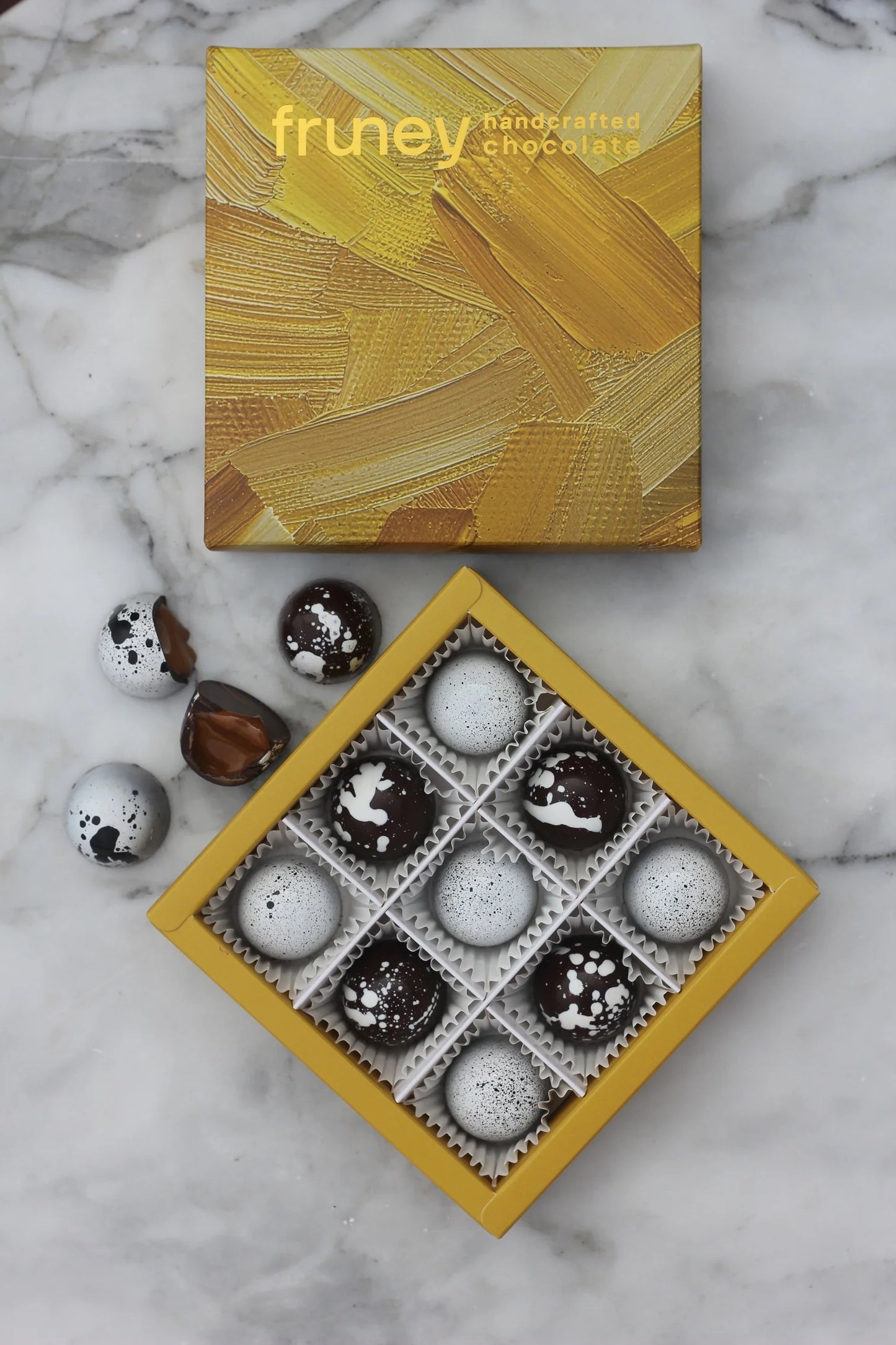 Golden Bonbons - Praline and Hazelnut Handcrafted Chocolates  - Box of 9