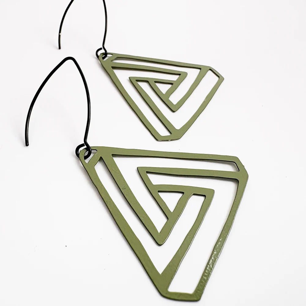 Impossible Triangle Earrings in Sage Green