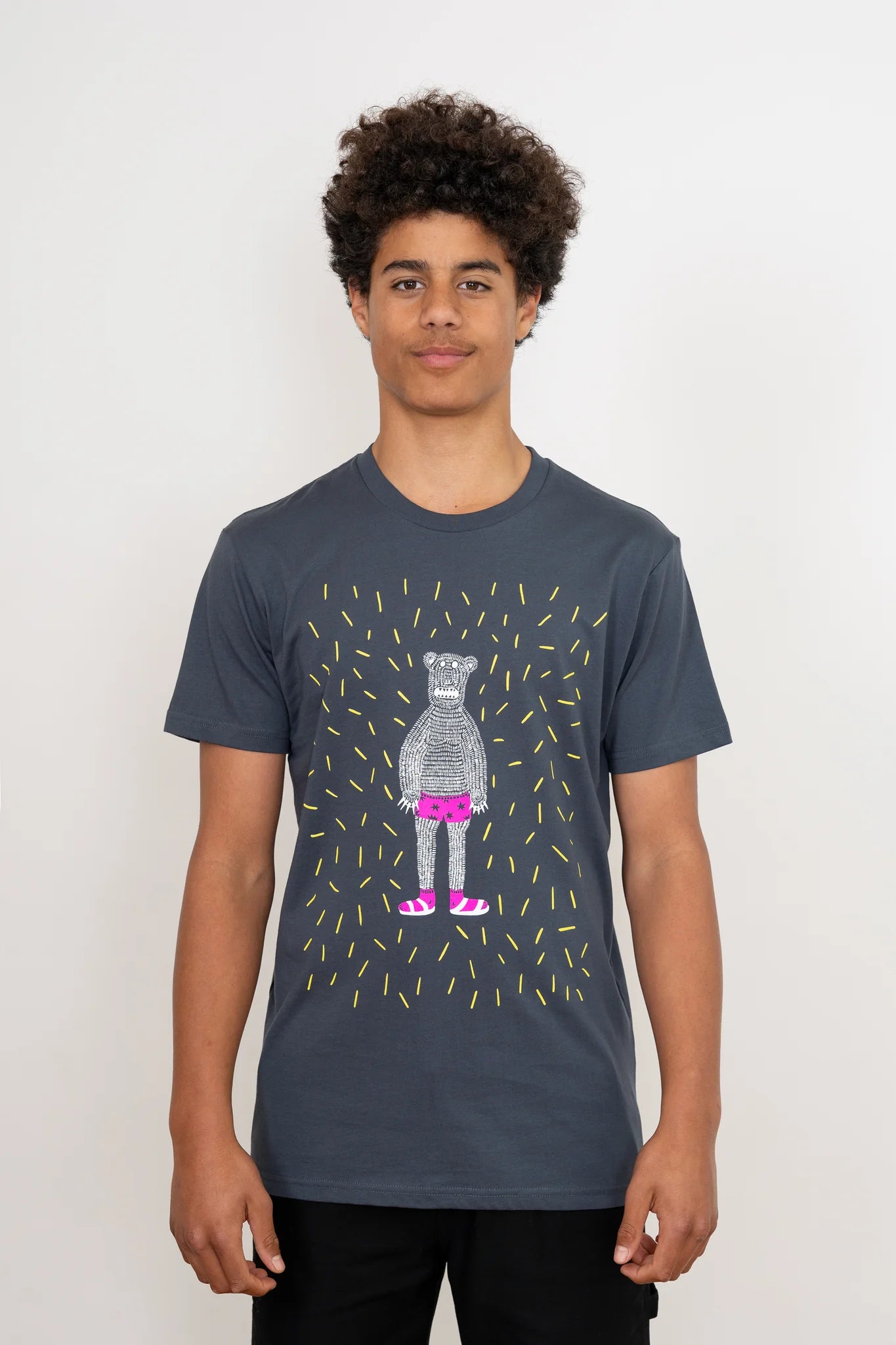 Illustrated Mens T-Shirt 'Jeffrey the Free' - Steel Blue