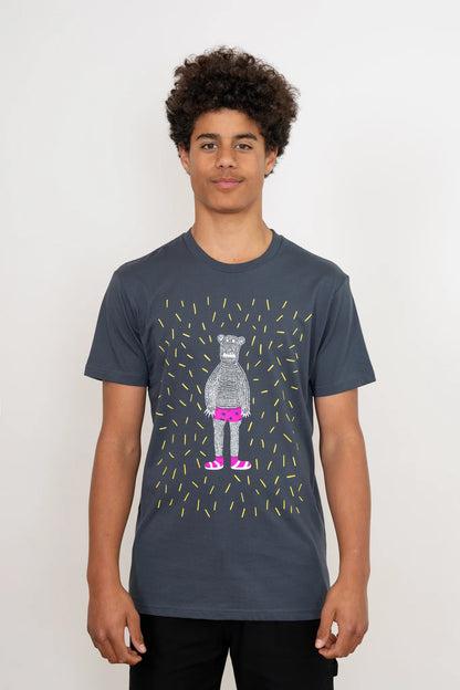 Illustrated Mens T-Shirt 'Jeffrey the Free' - Steel Blue