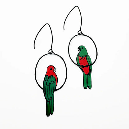 King Parrot Earrings in Black, Red & Green