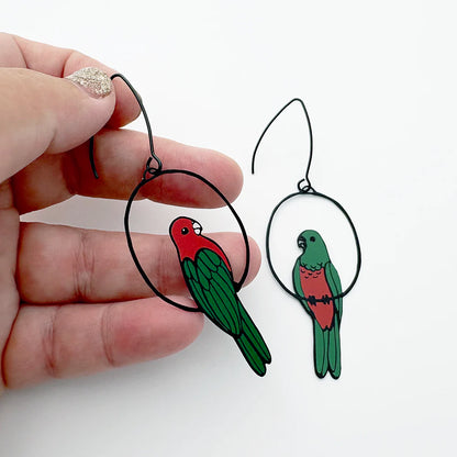 King Parrot Earrings in Black, Red & Green