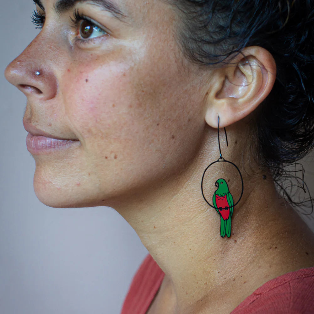 King Parrot Earrings in Black, Red & Green