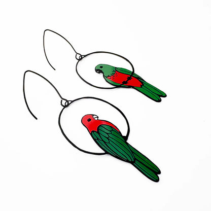 King Parrot Earrings in Black, Red & Green