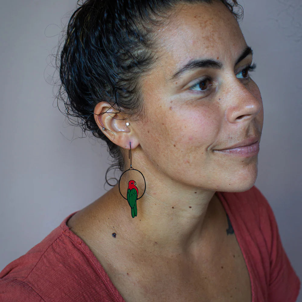 King Parrot Earrings in Black, Red & Green