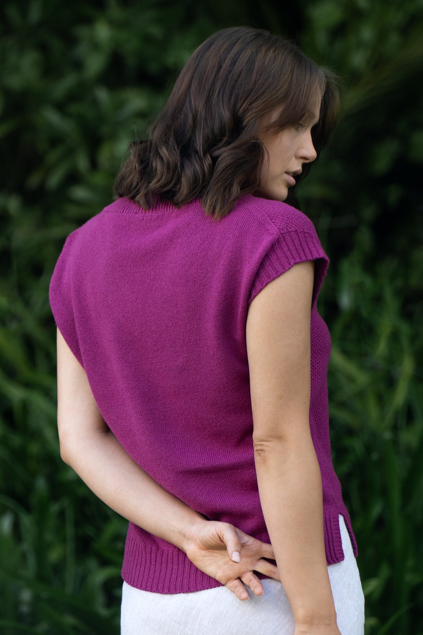 Evie Textured Merino/Cotton Vest - Cerise