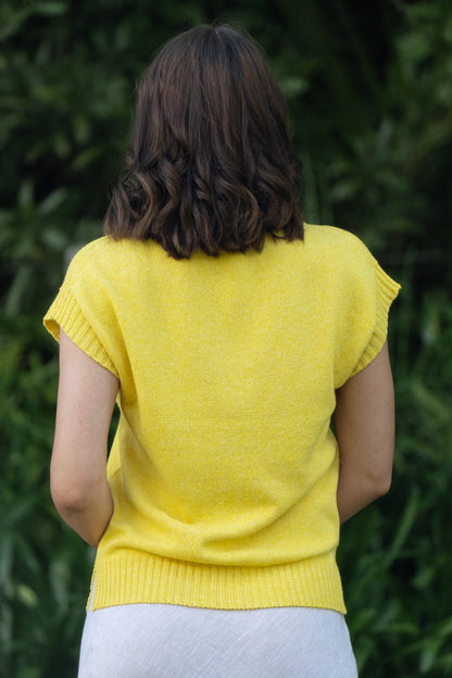 Evie Textured Merino/Cotton Vest - Buttercup Yellow
