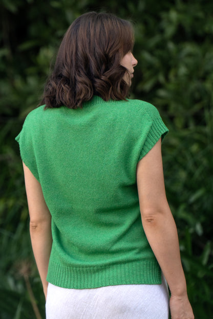 Evie Textured Cotton/Merino Vest - Kelly Green