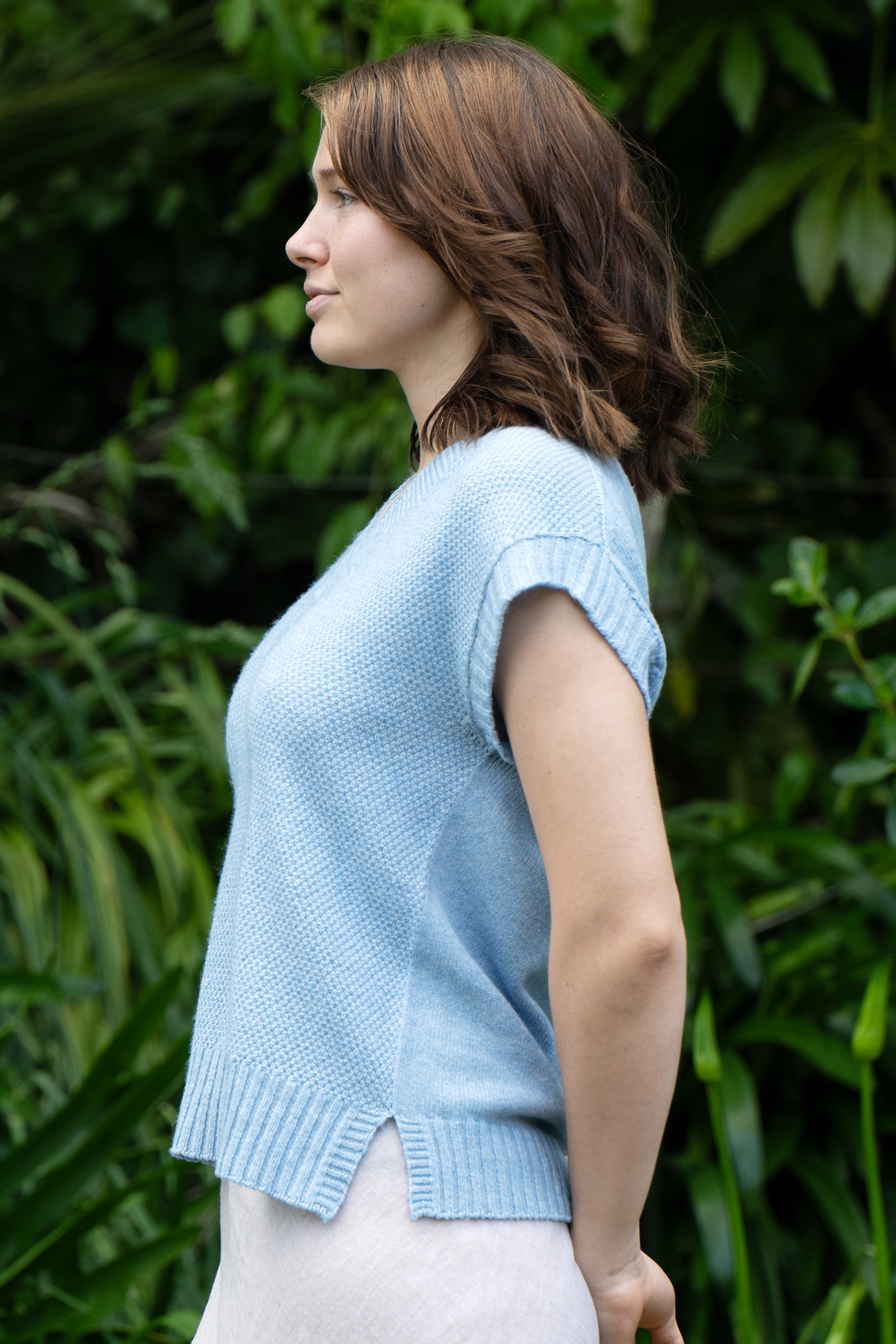 Evie Textured Merino/Cotton Vest - Sky