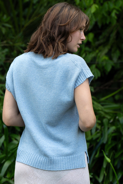Evie Textured Merino/Cotton Vest - Sky
