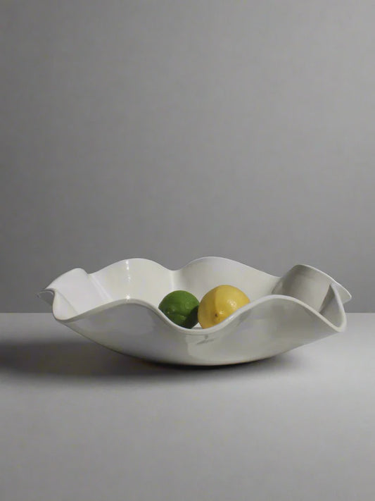 Large Ceramic "Ruffle" Bowl in White
