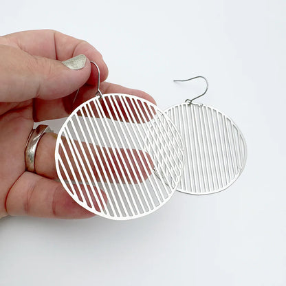 Line Disc Earrings in Silver
